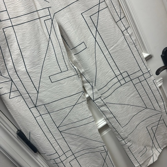 Zara cream off white wide leg geometric print pattern high rise pants trousers - Picture 6 of 7
